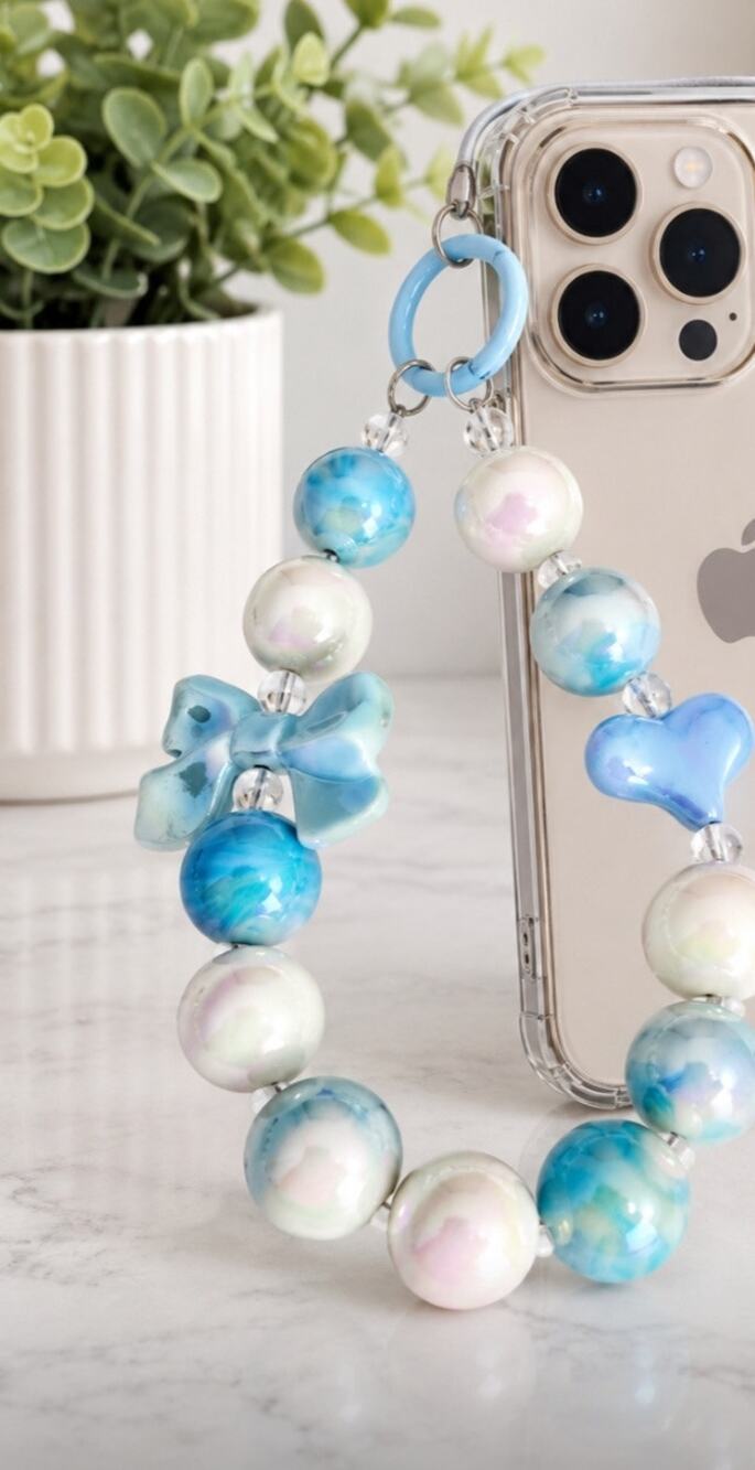 Luxe Iridescent Wristlet Cell Key Chain Blue
